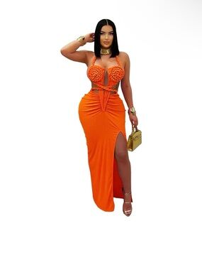 Orange Braided Cutout Maxi Dress